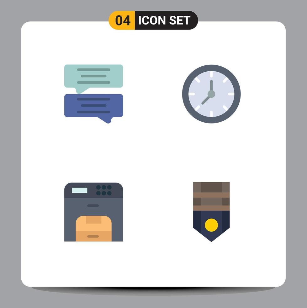 Editable Vector Line Pack of 4 Simple Flat Icons of bubble machine clock watch badge Editable Vector Design Elements