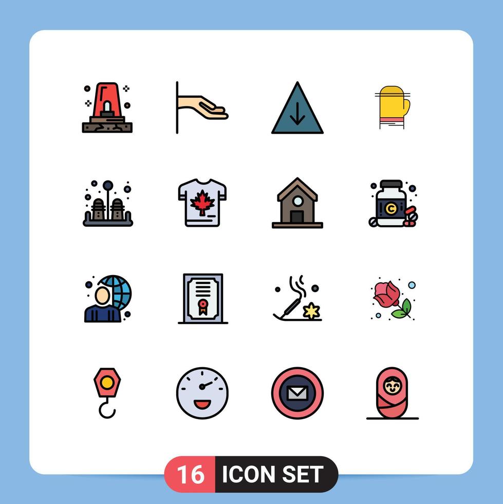 Pack of 16 Modern Flat Color Filled Lines Signs and Symbols for Web Print Media such as shirt salt fall pepper warm Editable Creative Vector Design Elements