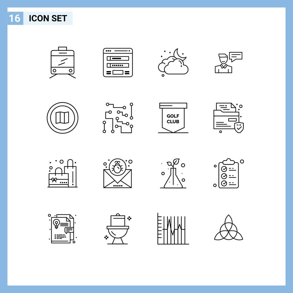 Stock Vector Icon Pack of 16 Line Signs and Symbols for google conversation cloudy man message Editable Vector Design Elements