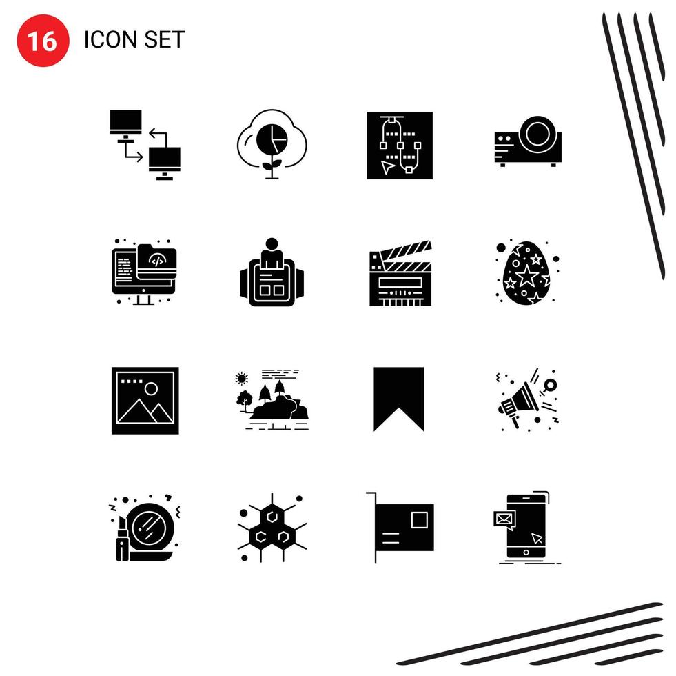 16 Solid Glyph concept for Websites Mobile and Apps multi media film graph projector vector Editable Vector Design Elements