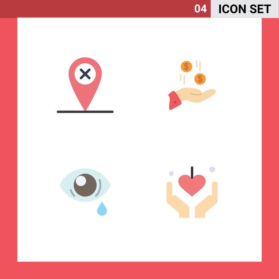 4 Universal Flat Icons Set for Web and Mobile Applications map droop hand currency sad Editable Vector Design Elements