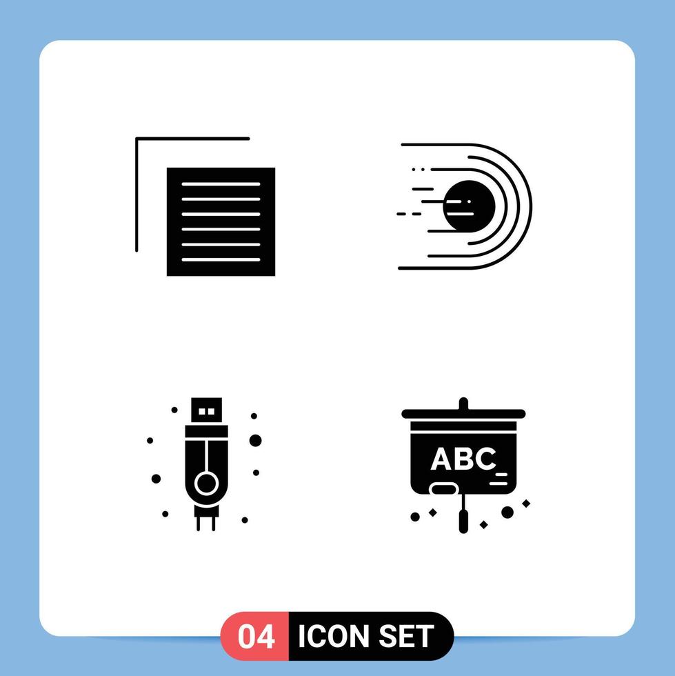sólido glifo paquete de 4 4 universal símbolos de documento adaptador interfaz vuelo USB editable vector diseño elementos