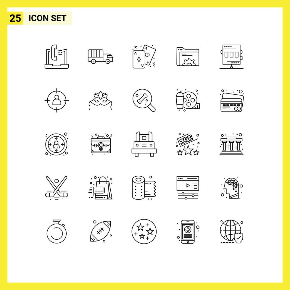 Set of 25 Vector Lines on Grid for server data truck gear casino Editable Vector Design Elements