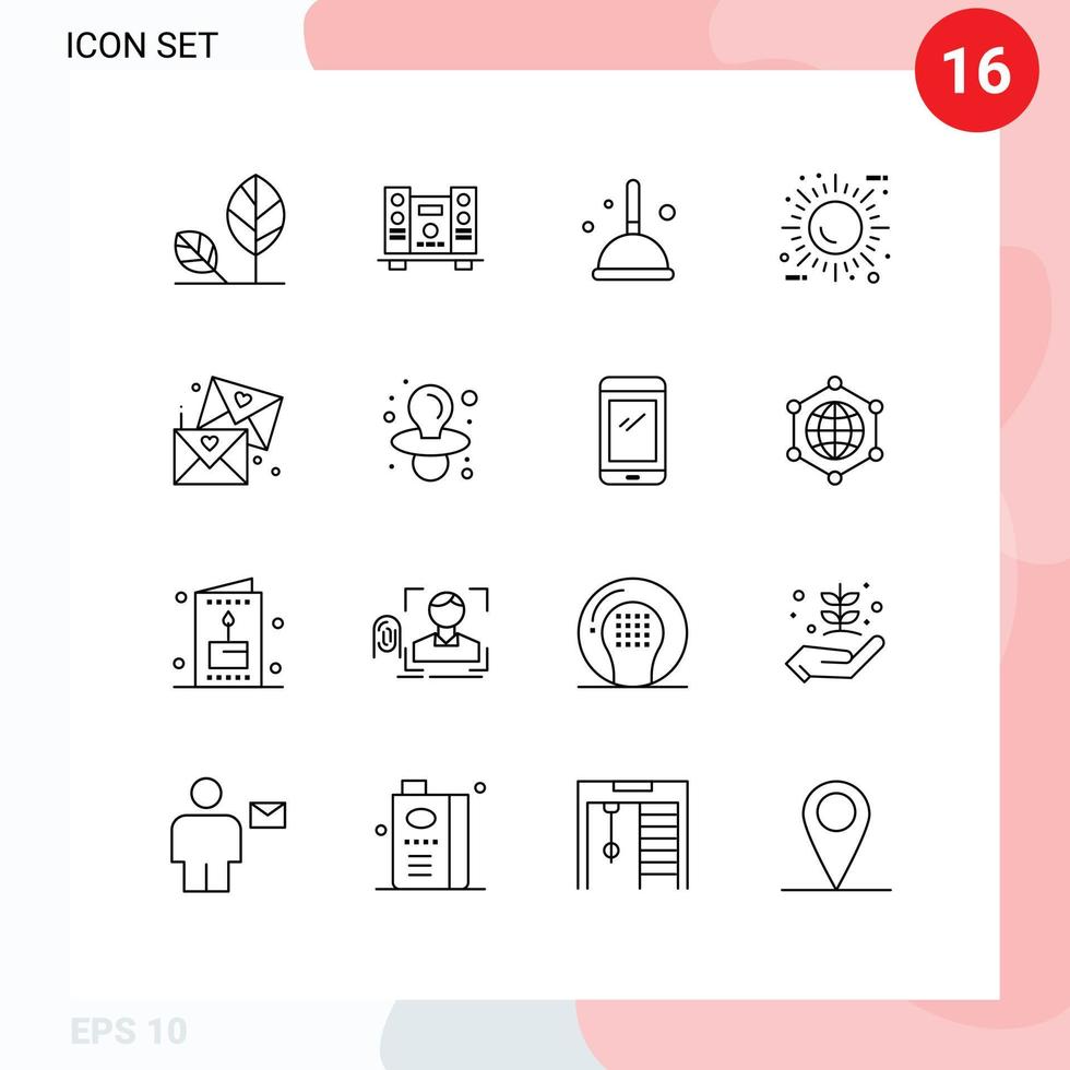 Universal Icon Symbols Group of 16 Modern Outlines of environment eco music energy witch Editable Vector Design Elements