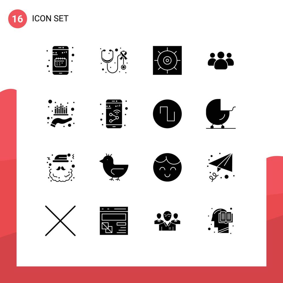 Universal Icon Symbols Group of 16 Modern Solid Glyphs of investment team care users friends Editable Vector Design Elements