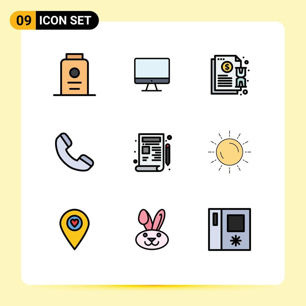 9 Universal Filledline Flat Colors Set for Web and Mobile Applications design telephone contract phone payment Editable Vector Design Elements