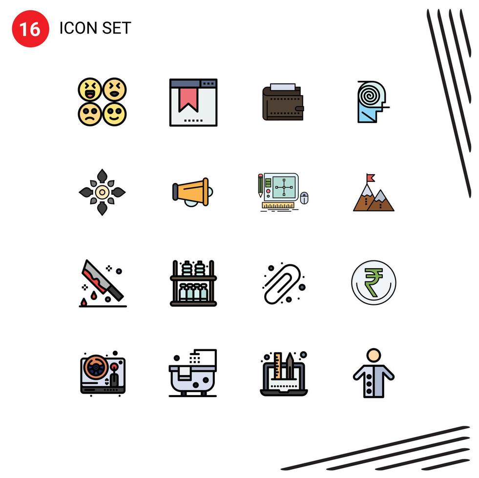 Set of 16 Commercial Flat Color Filled Lines pack for study definition cash comprehension purse Editable Creative Vector Design Elements