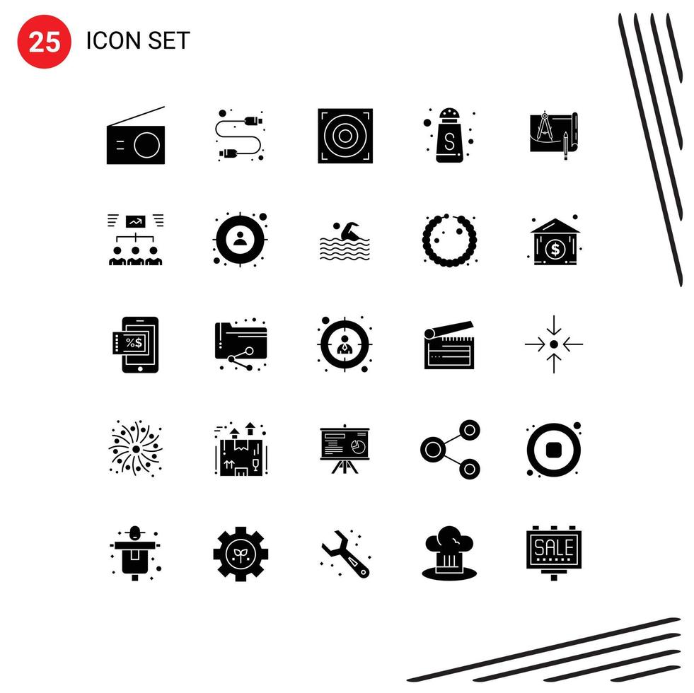 Modern Set of 25 Solid Glyphs and symbols such as construction architecture web blueprint sugar Editable Vector Design Elements