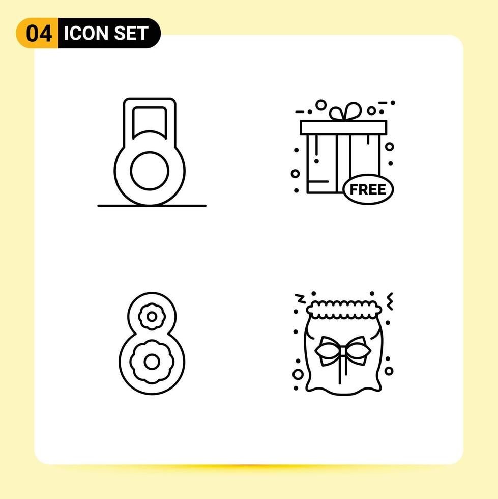 Universal Icon Symbols Group of 4 Modern Filledline Flat Colors of dumbbell candy free th gift Editable Vector Design Elements