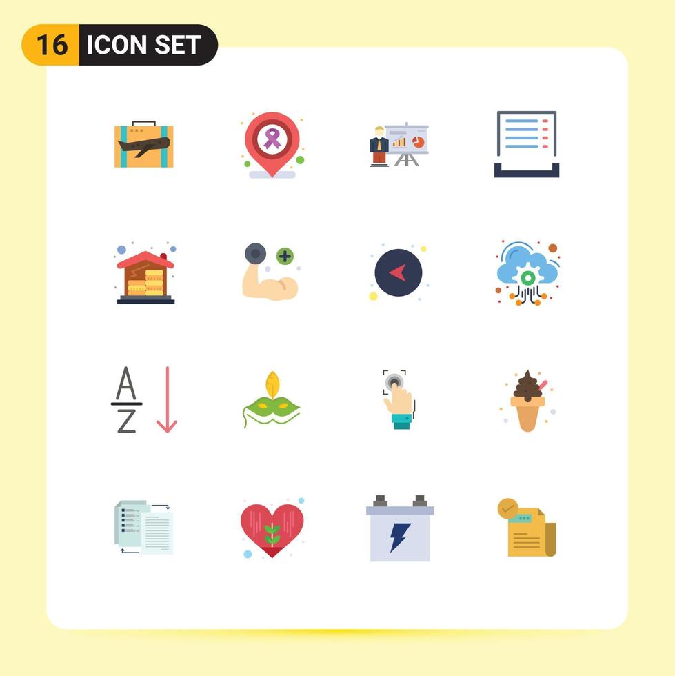 Group of 16 Flat Colors Signs and Symbols for receipt cash location bill university Editable Pack of Creative Vector Design Elements
