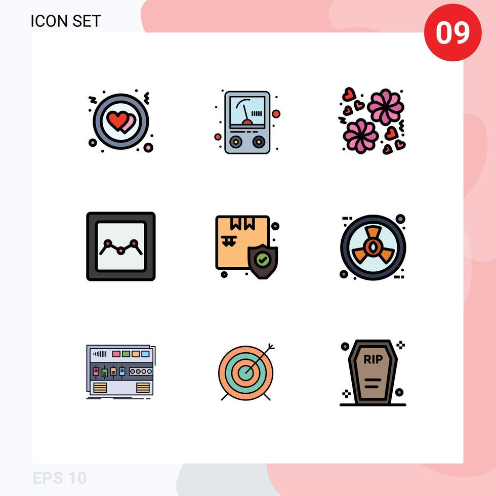 Modern Set of 9 Filledline Flat Colors and symbols such as ecology security love box shop Editable Vector Design Elements