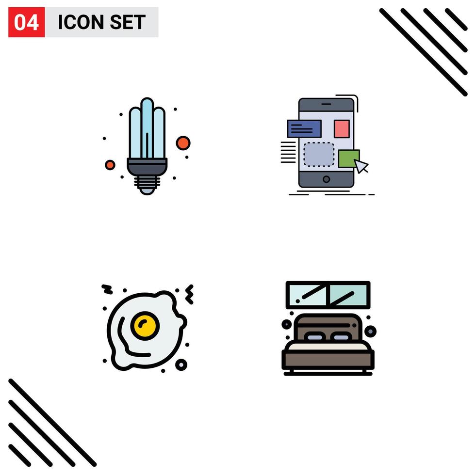 4 Creative Icons Modern Signs and Symbols of bulb fried egg light design food Editable Vector Design Elements