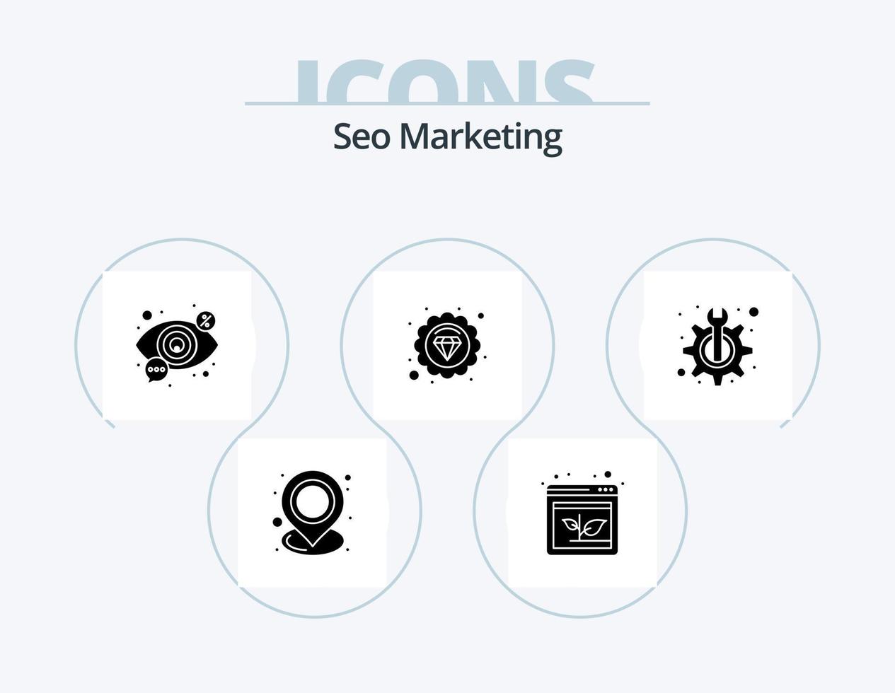 Seo Marketing Glyph Icon Pack 5 Icon Design. maintenance. quality. increase. premium. view vector