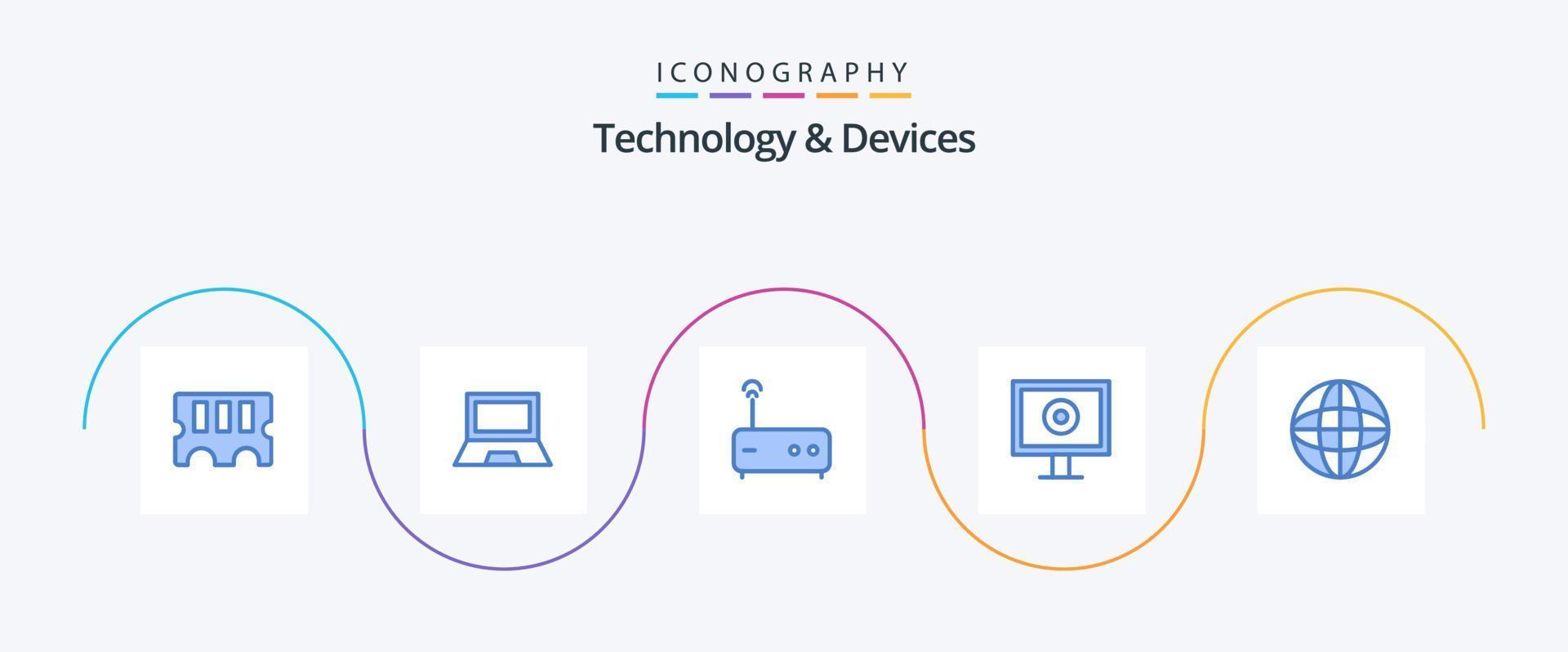 Devices Blue 5 Icon Pack Including equipment. devices. hub. automation. stream vector