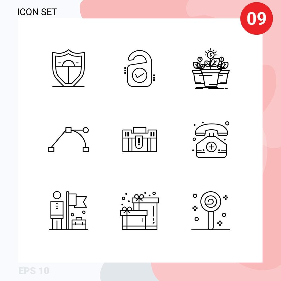 9 Universal Outlines Set for Web and Mobile Applications case briefcase money point anchor Editable Vector Design Elements