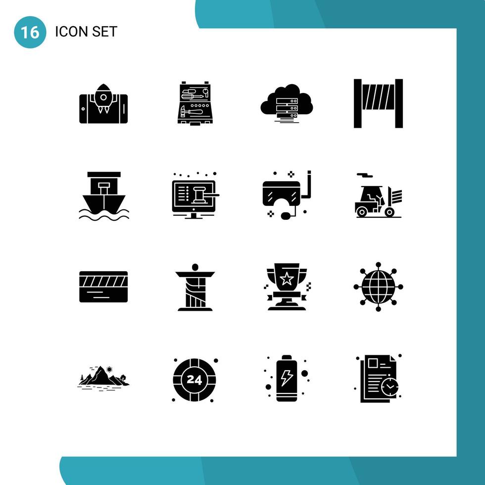 16 Universal Solid Glyphs Set for Web and Mobile Applications beach tools box blocker data Editable Vector Design Elements