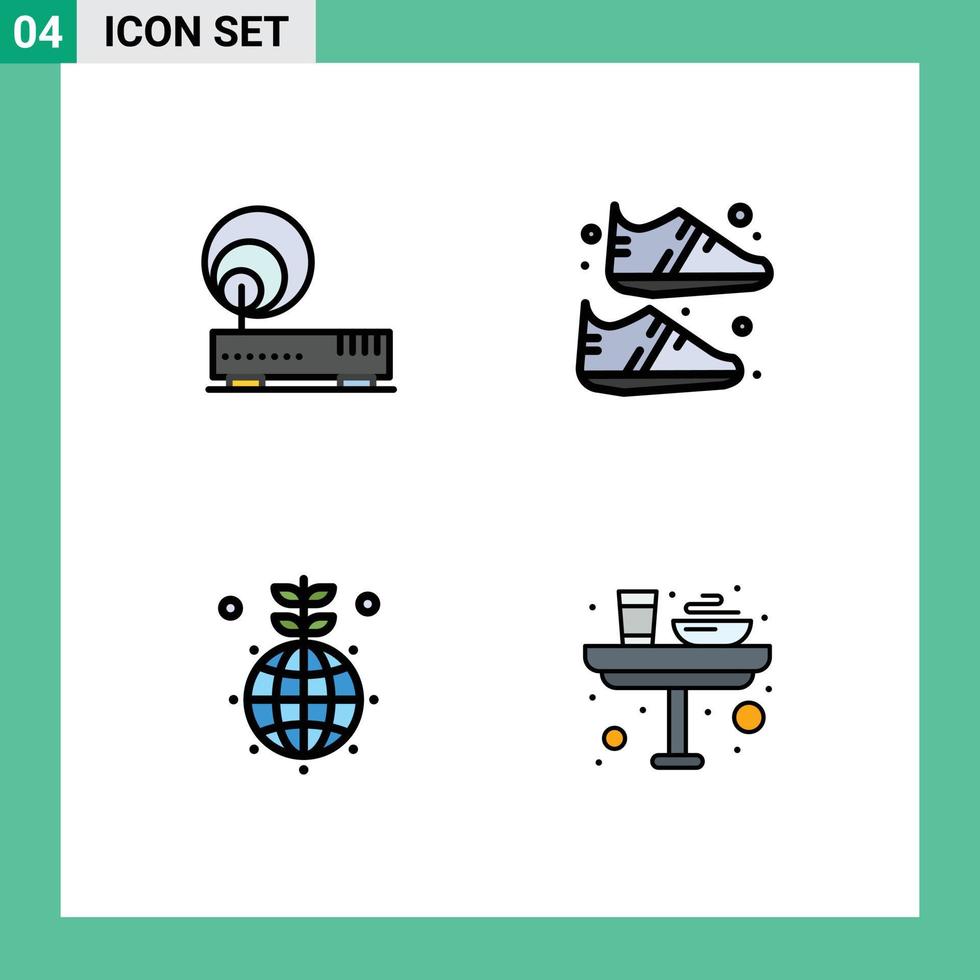 Set of 4 Vector Filledline Flat Colors on Grid for connection globe network shoe green Editable Vector Design Elements