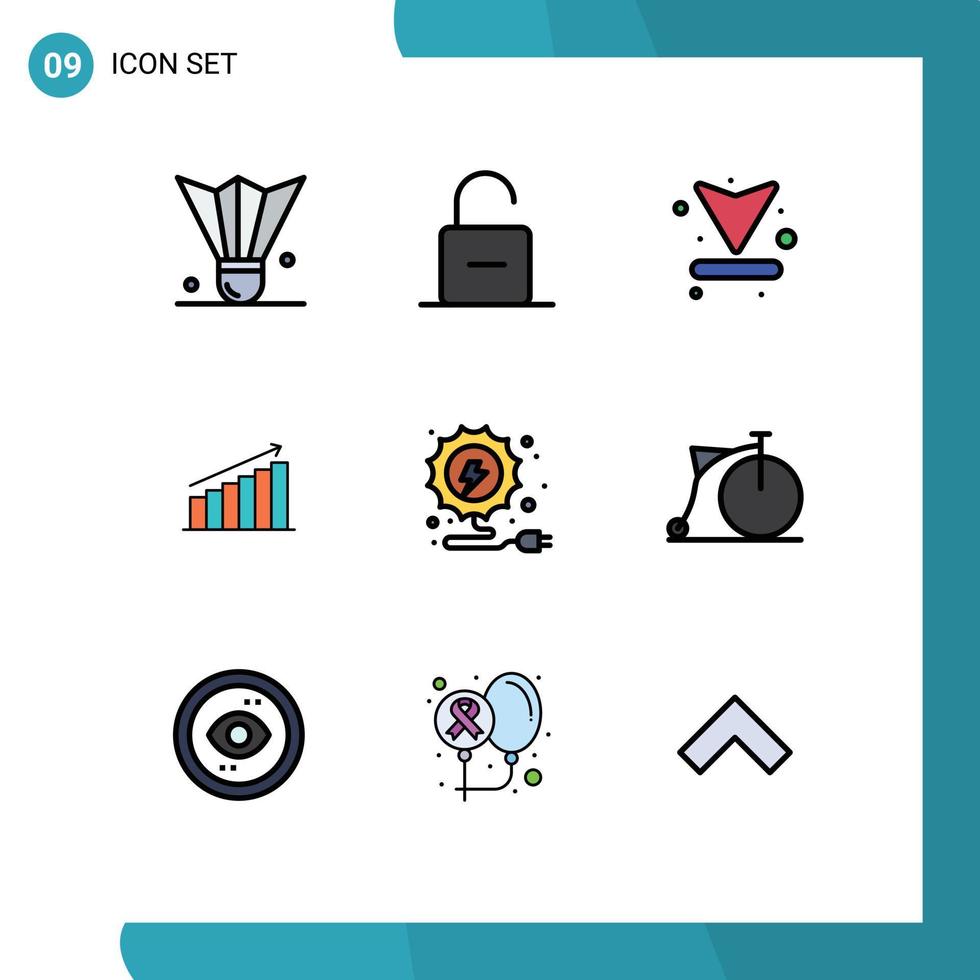 Editable Vector Line Pack of 9 Simple Filledline Flat Colors of business chart security analysis up Editable Vector Design Elements