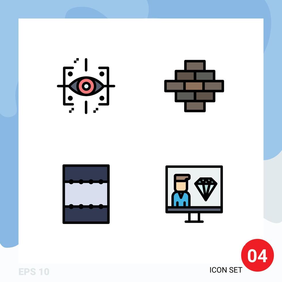 4 Universal Filledline Flat Color Signs Symbols of advanced coding gen construction development Editable Vector Design Elements