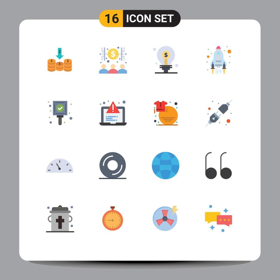 Modern Set of 16 Flat Colors and symbols such as launch start money rocket investing Editable Pack of Creative Vector Design Elements