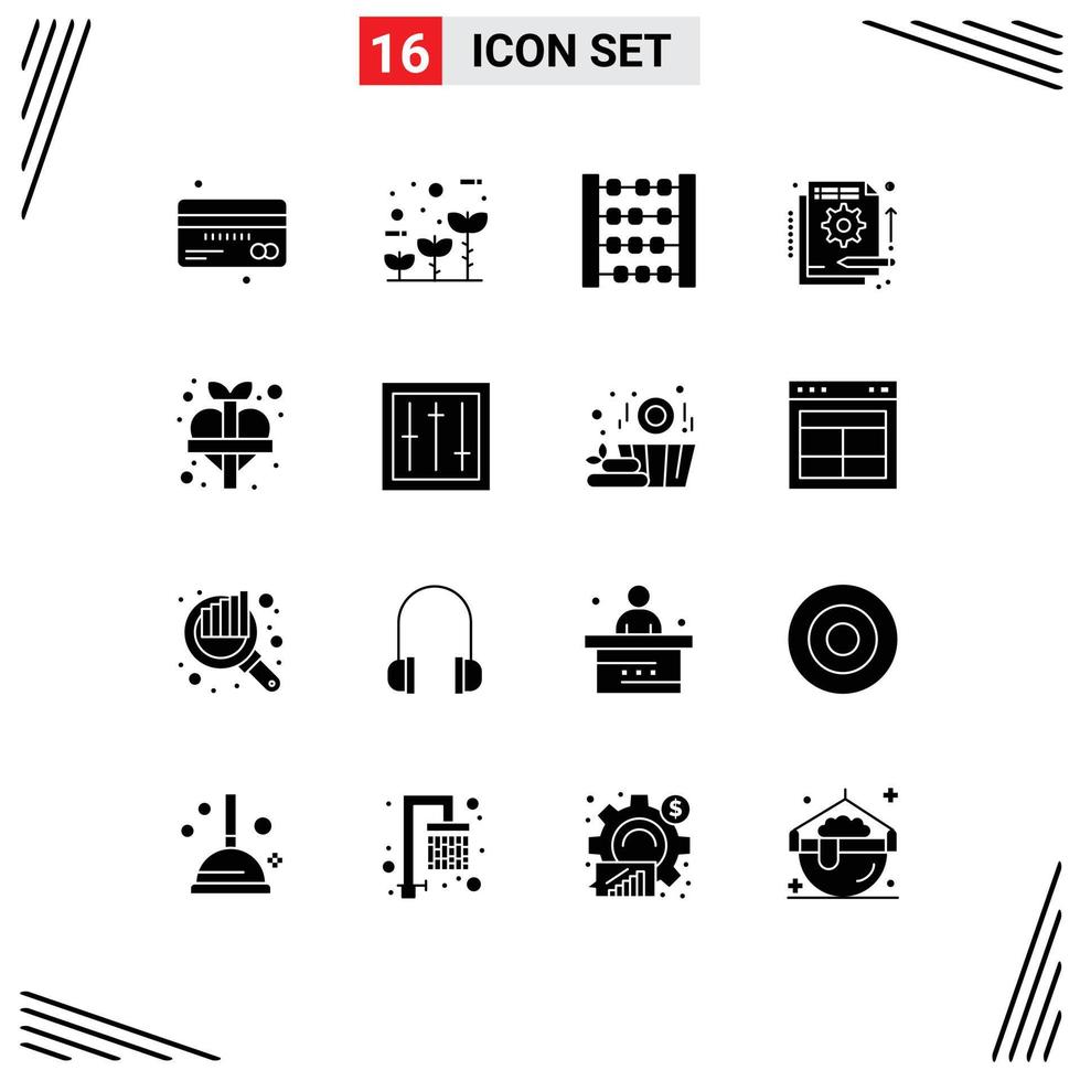 Mobile Interface Solid Glyph Set of 16 Pictograms of heart in growth funding detail Editable Vector Design Elements
