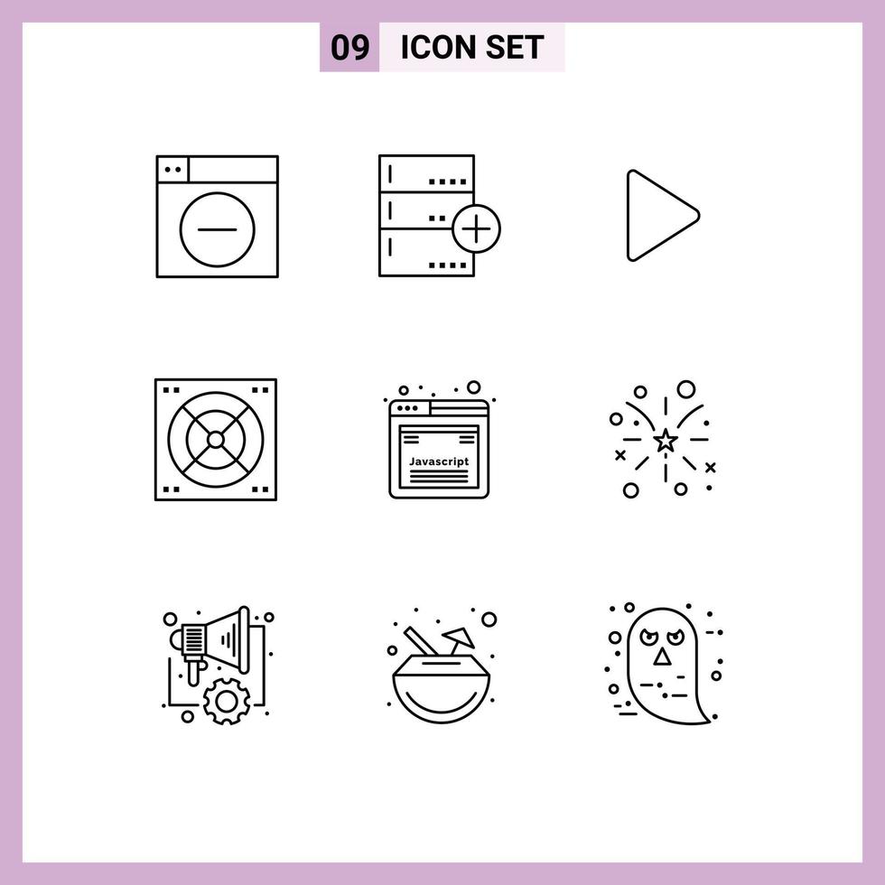 Outline Pack of 9 Universal Symbols of development bathroom database bath video Editable Vector Design Elements