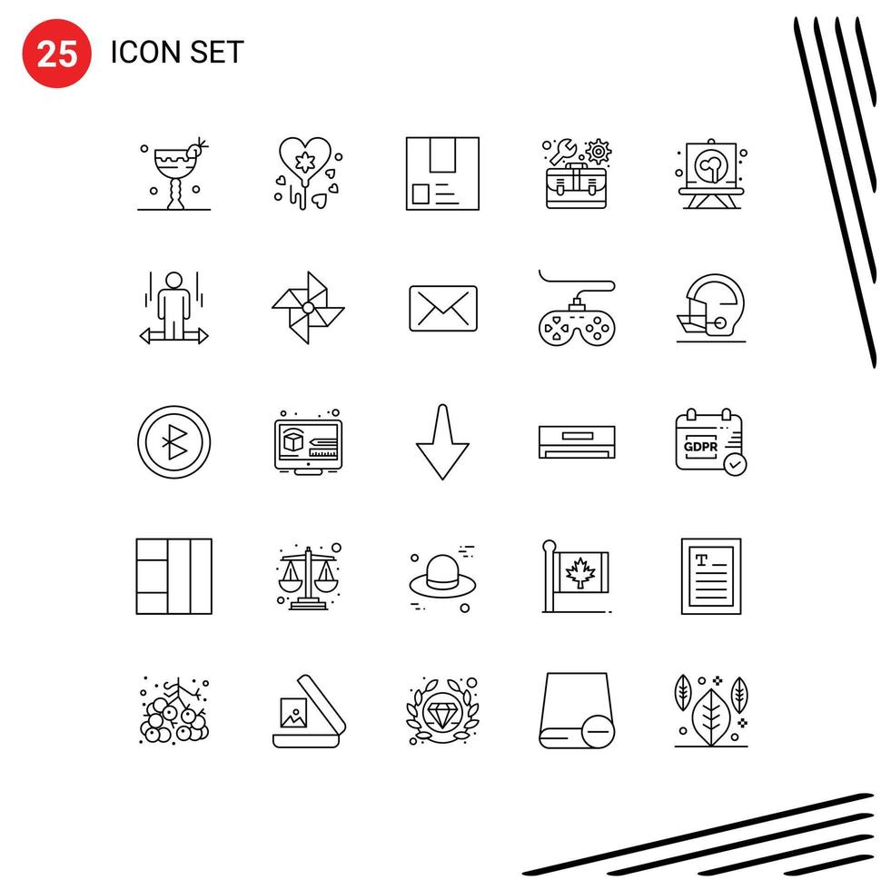 Pack of 25 Modern Lines Signs and Symbols for Web Print Media such as drawing toolbox e repair shipment Editable Vector Design Elements