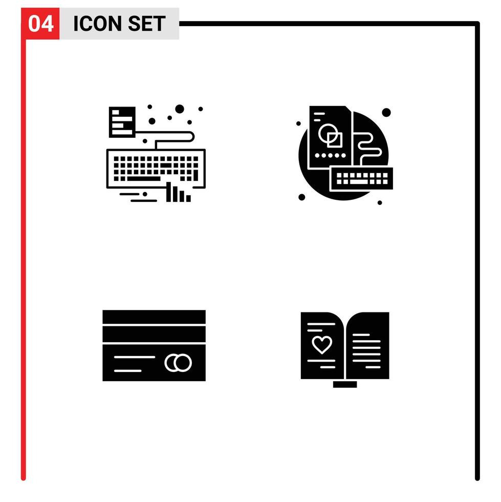 4 Universal Solid Glyph Signs Symbols of hands card attach sketch credit card Editable Vector Design Elements