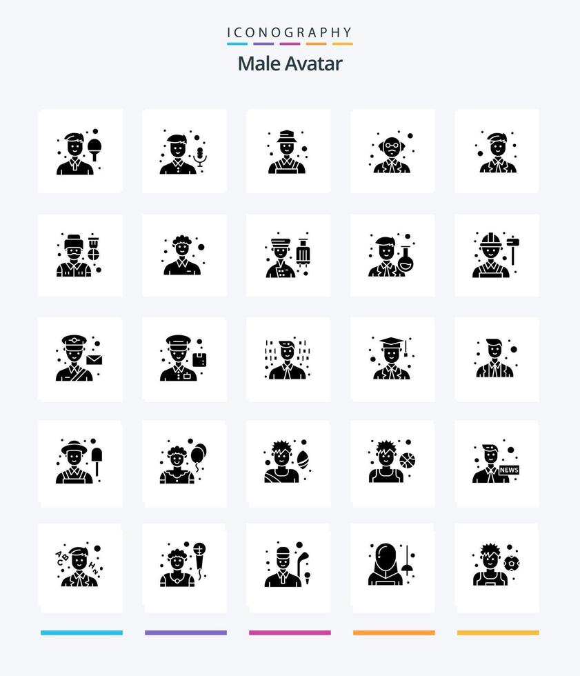 Creative Male Avatar 25 Glyph Solid Black icon pack  Such As man. science. recorder. professor. detect vector