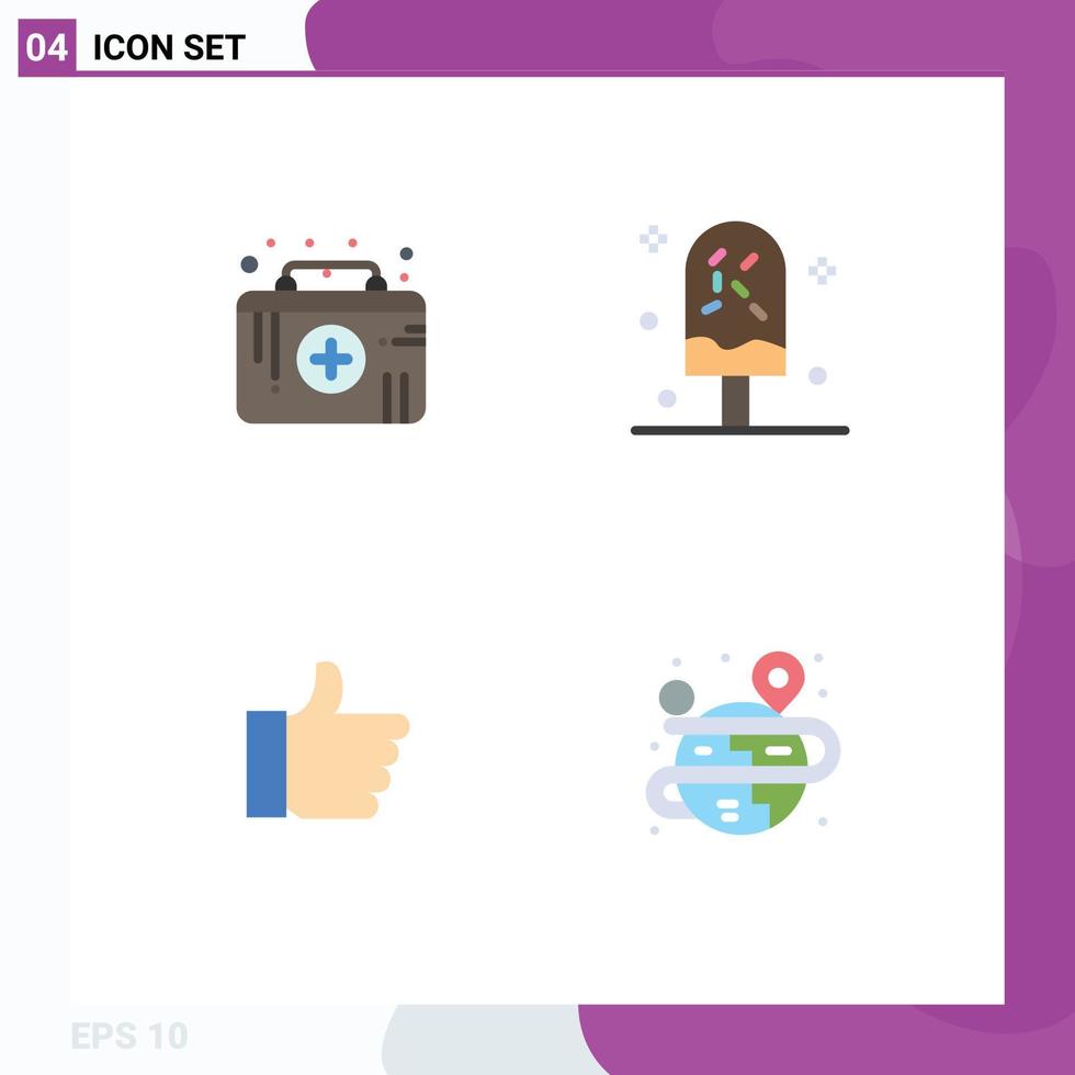 Editable Vector Line Pack of 4 Simple Flat Icons of first aid kit hand medical emergency ice vote Editable Vector Design Elements