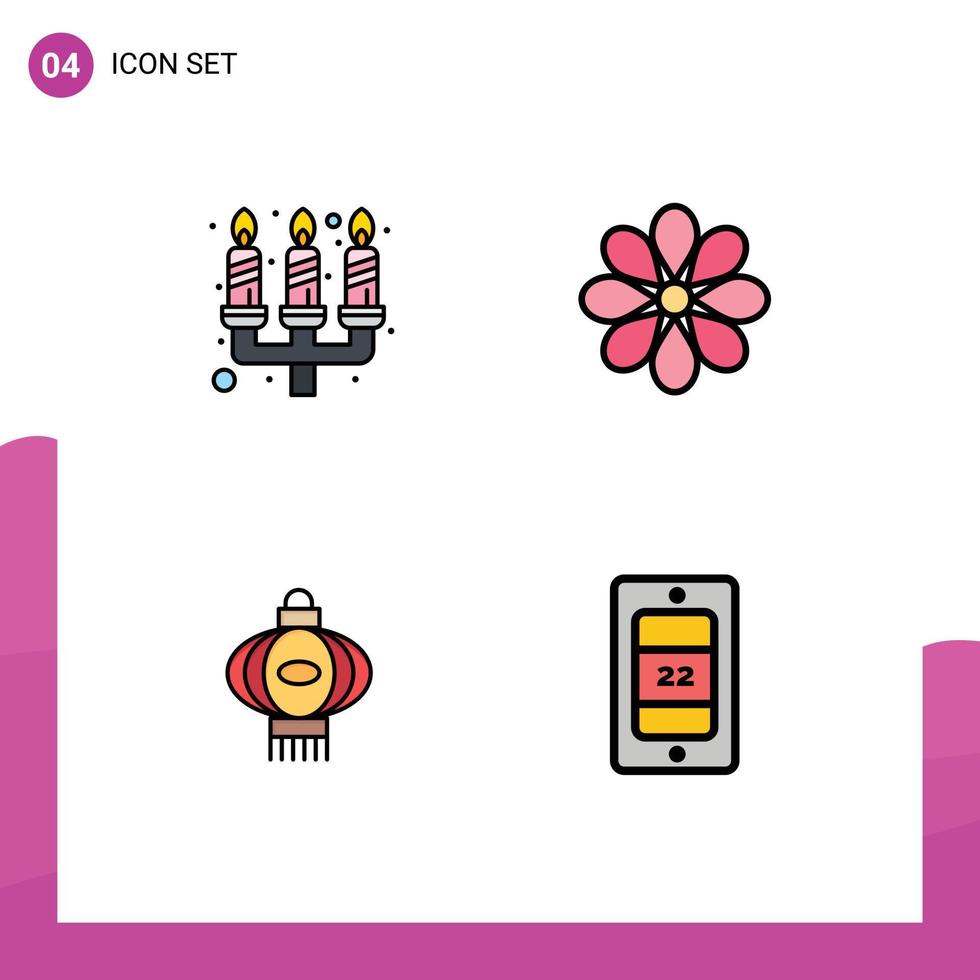 Set of 4 Commercial Filledline Flat Colors pack for candle lantern light easter china Editable Vector Design Elements
