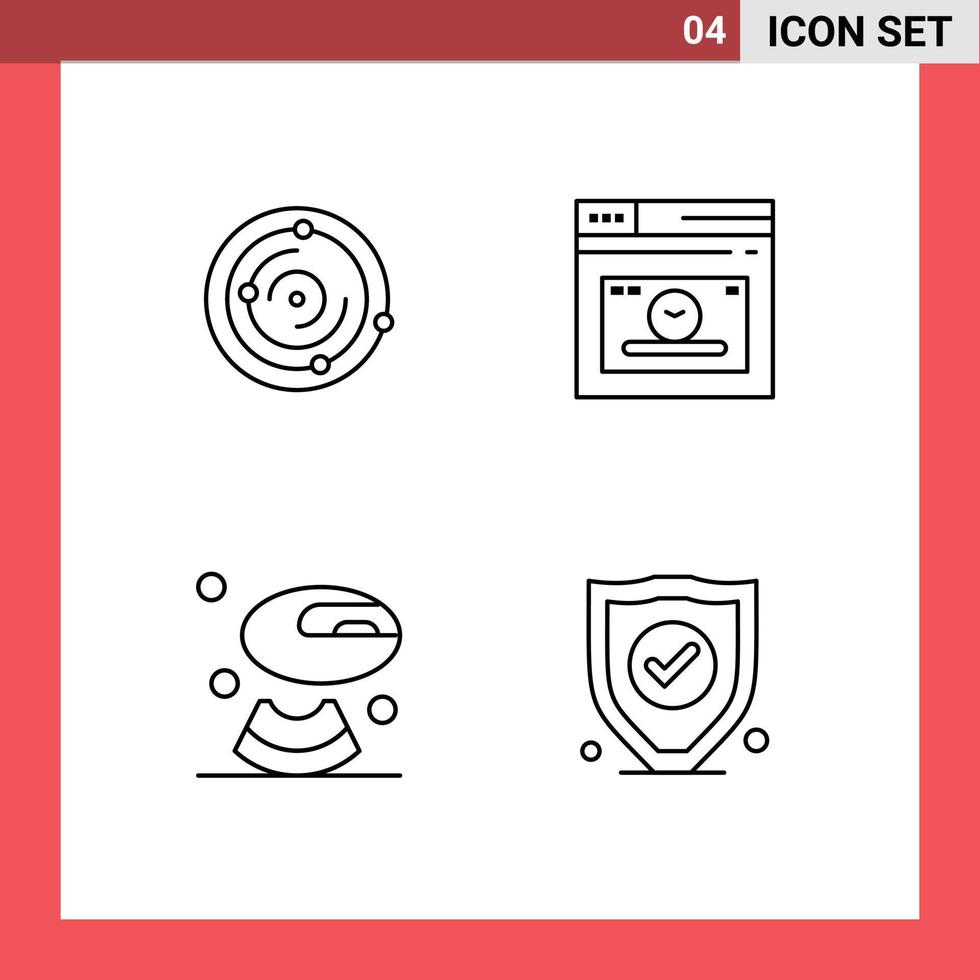 Mobile Interface Line Set of 4 Pictograms of spase food health webpage insurance Editable Vector Design Elements