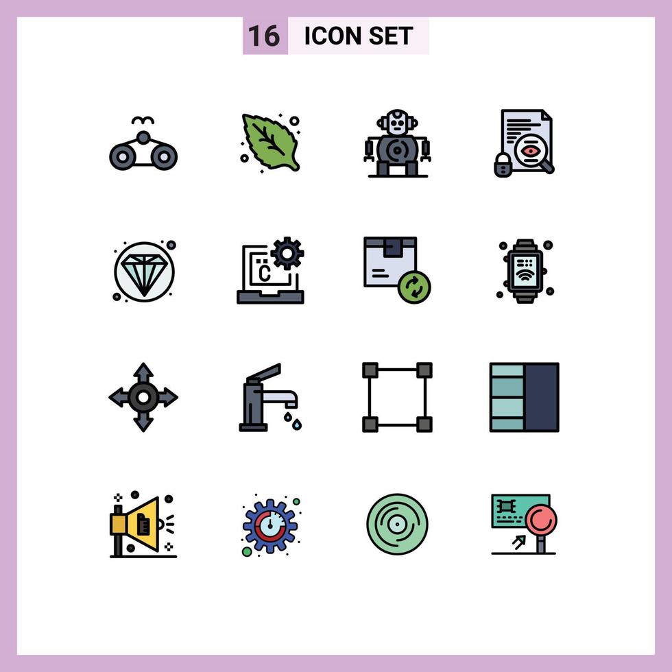 Set of 16 Commercial Flat Color Filled Lines pack for c web robotics seo security Editable Creative Vector Design Elements