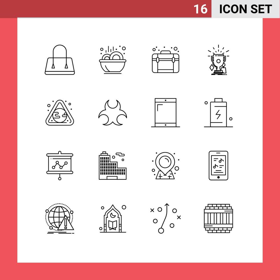 Modern Set of 16 Outlines and symbols such as gas winner design trophies game Editable Vector Design Elements