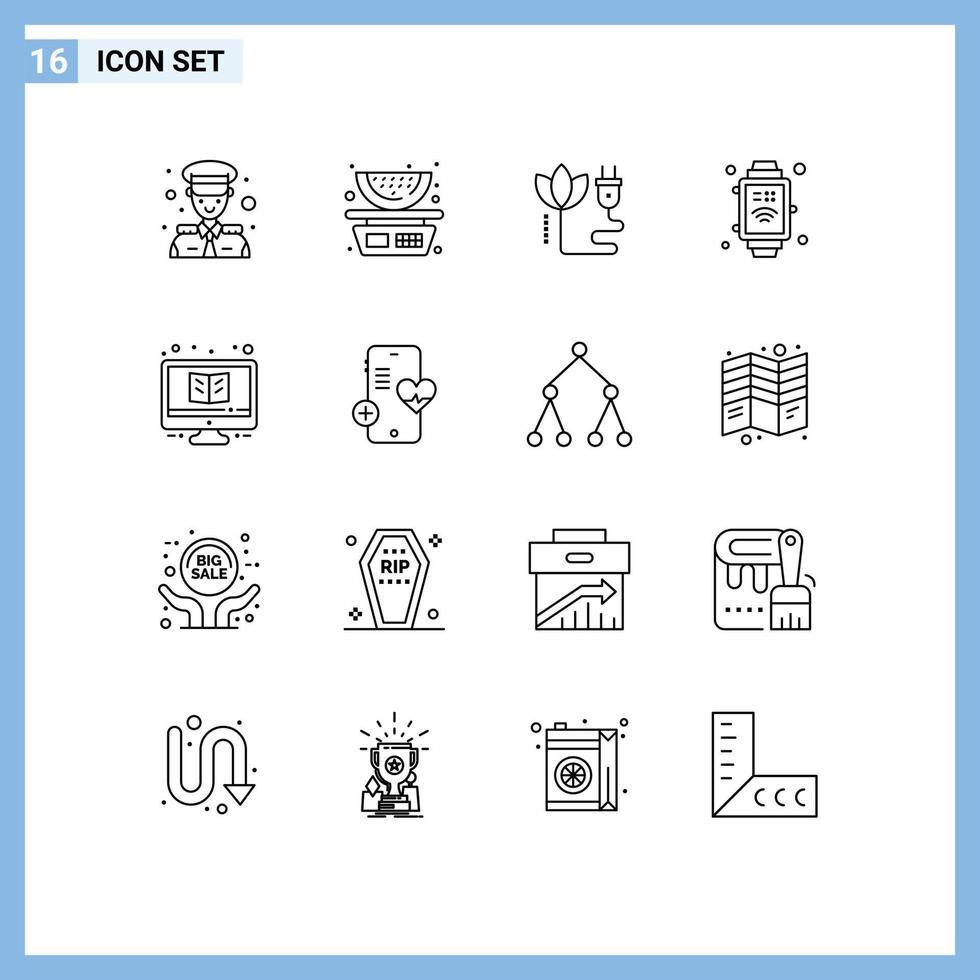 Set of 16 Modern UI Icons Symbols Signs for study learning biomass internet of things hand watch Editable Vector Design Elements