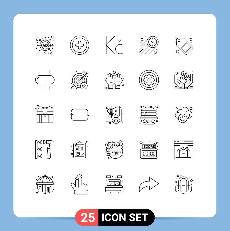 Group of 25 Modern Lines Set for sale tag marketing money market time Editable Vector Design Elements