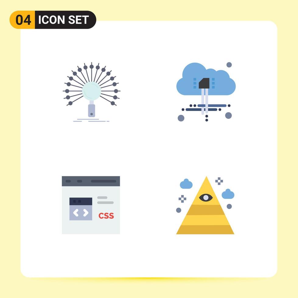 Pack of 4 creative Flat Icons of data coding network computing develop Editable Vector Design Elements