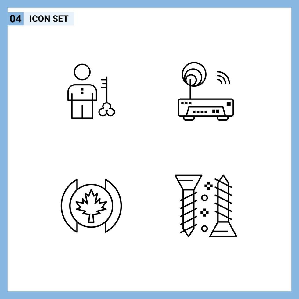 Modern Set of 4 Filledline Flat Colors Pictograph of solution router man security flag Editable Vector Design Elements