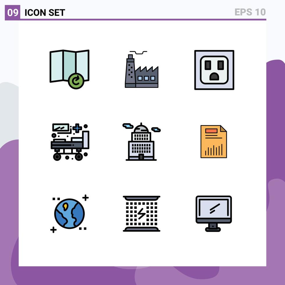 Modern Set of 9 Filledline Flat Colors Pictograph of business museum bed government administration Editable Vector Design Elements