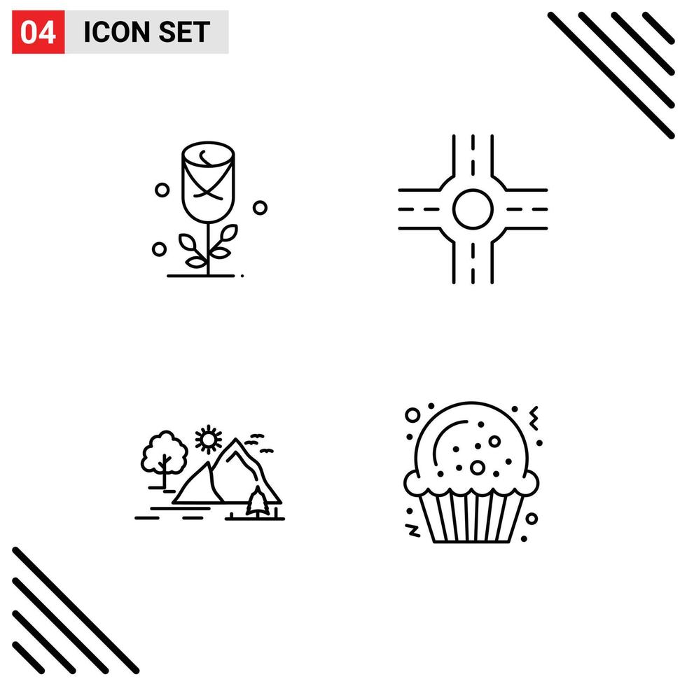 Stock Vector Icon Pack of 4 Line Signs and Symbols for flower sun wedding landscape cookie Editable Vector Design Elements