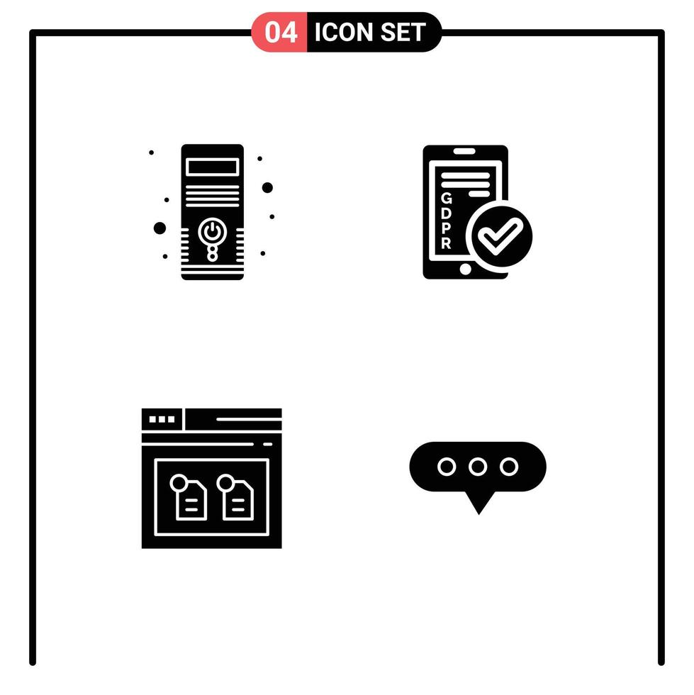 4 Thematic Vector Solid Glyphs and Editable Symbols of computer archive system secure document Editable Vector Design Elements