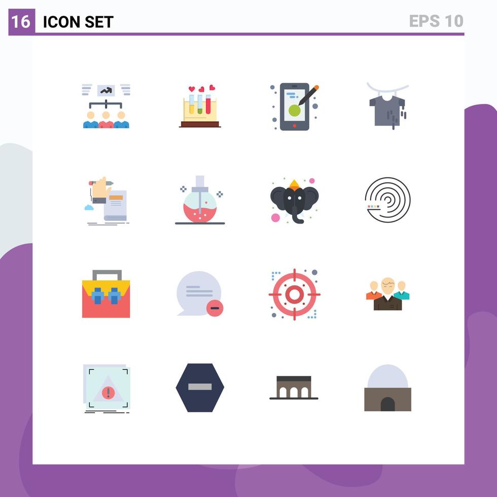 Pictogram Set of 16 Simple Flat Colors of education drying heart clothes designing Editable Pack of Creative Vector Design Elements
