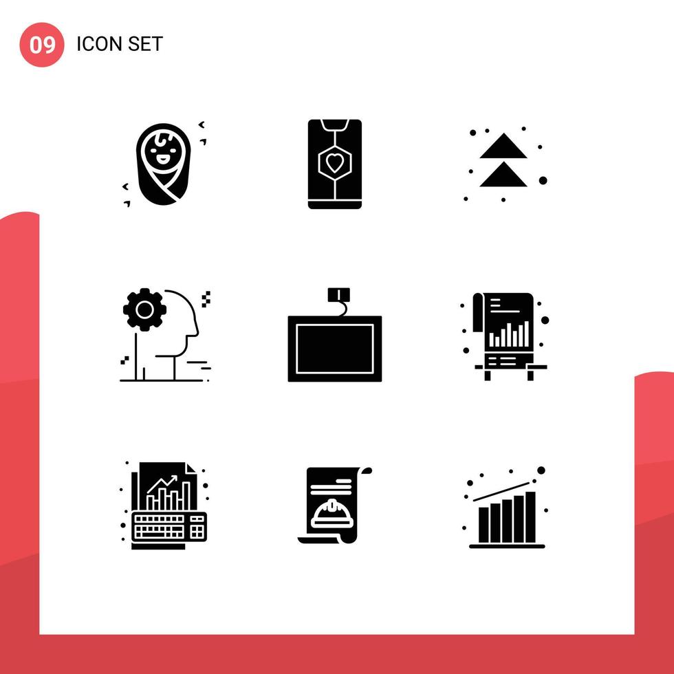 Set of 9 Modern UI Icons Symbols Signs for wall mount arrow business brain Editable Vector Design Elements