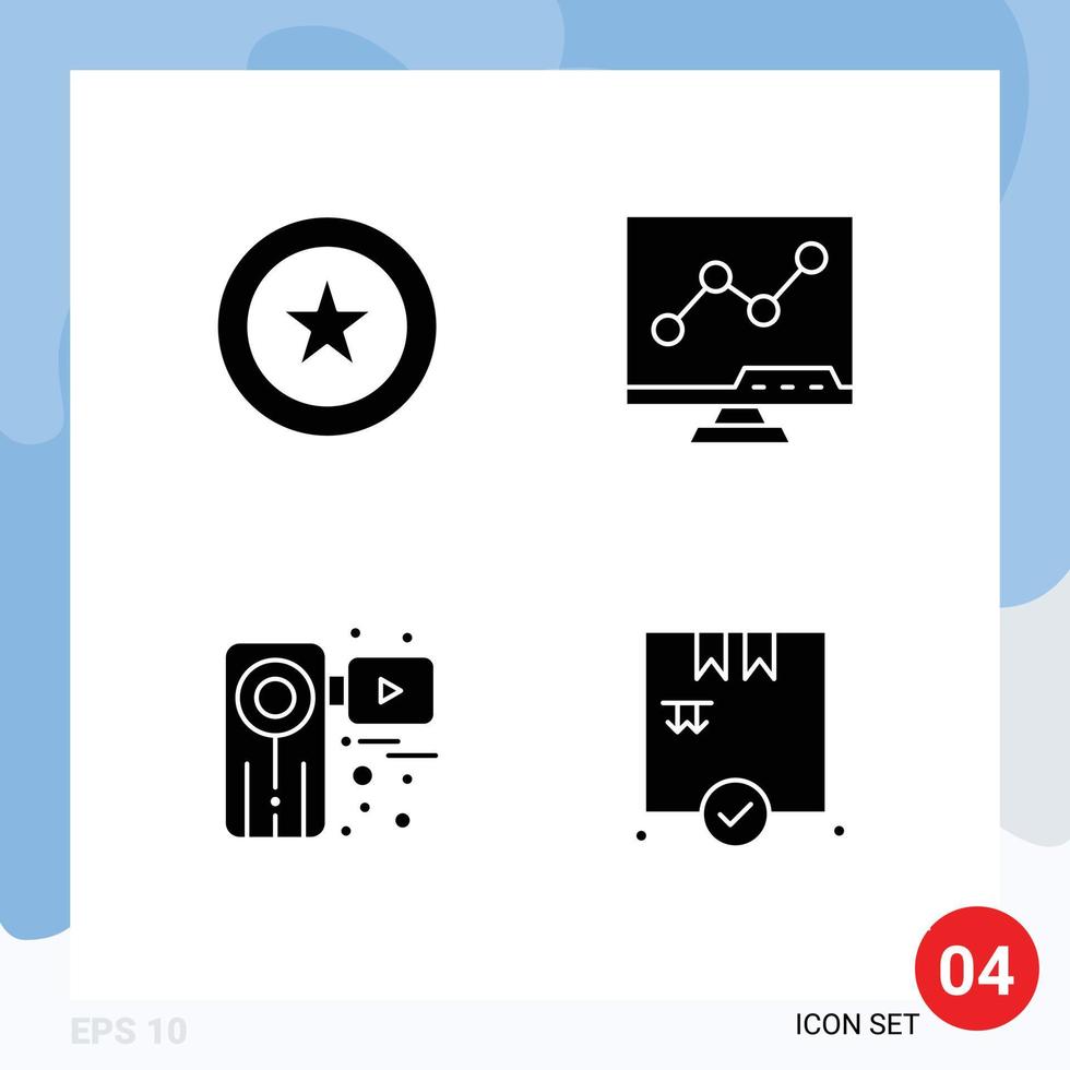 Solid Glyph Pack of 4 Universal Symbols of achievement movie wreath lcd recorder Editable Vector Design Elements