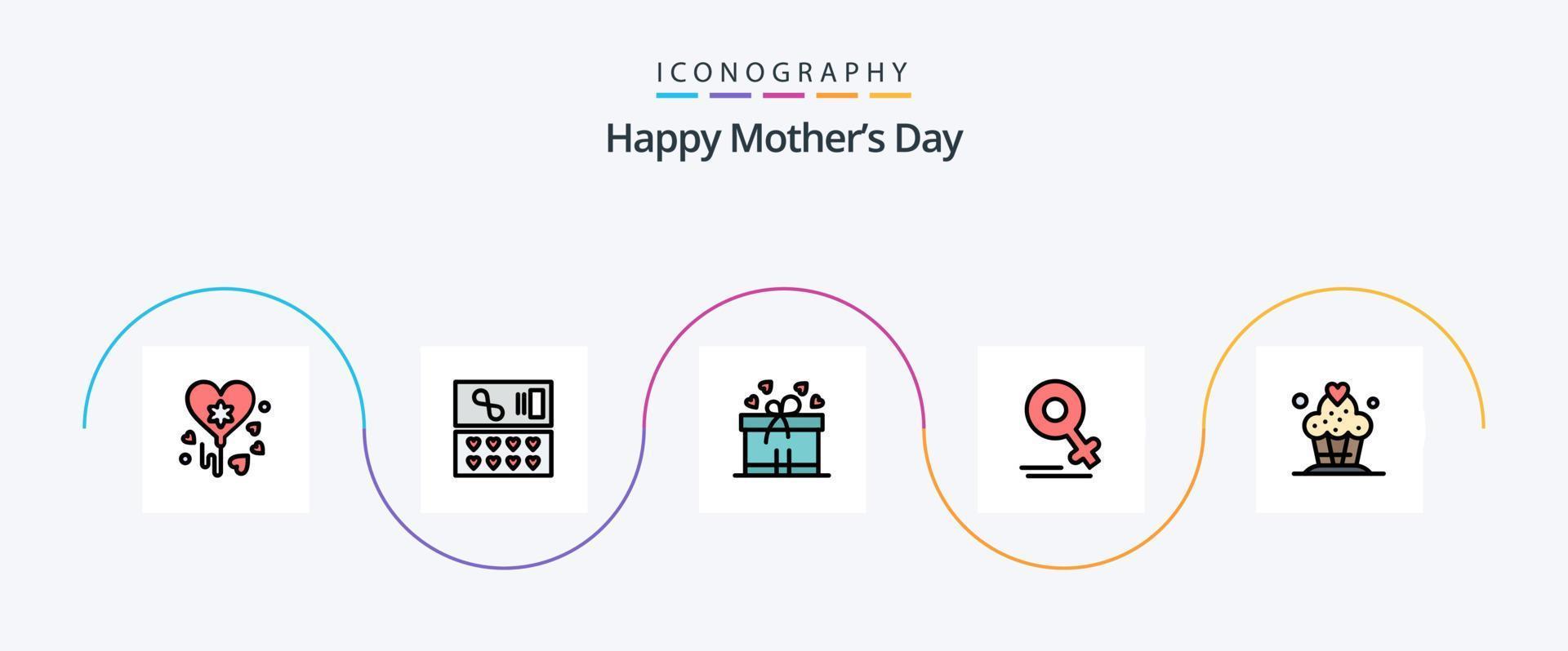 Happy Mothers Day Line Filled Flat 5 Icon Pack Including . desert. mom. cupcake. mom vector