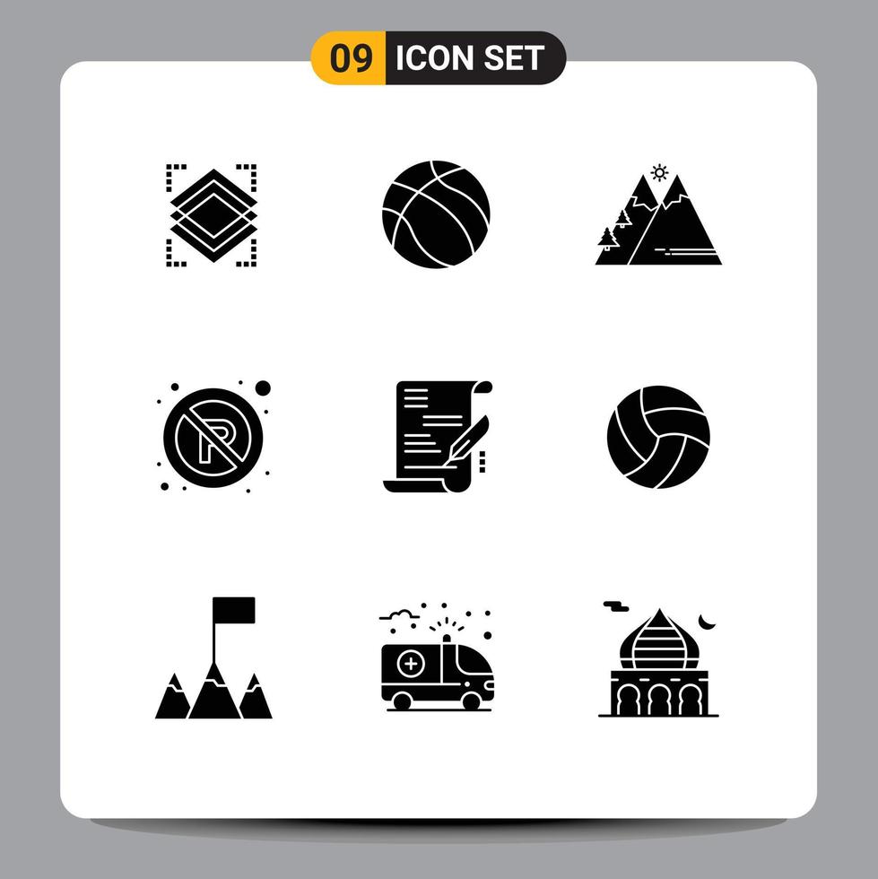Stock Vector Icon Pack of 9 Line Signs and Symbols for agreement regulatory mountains parking hiking Editable Vector Design Elements