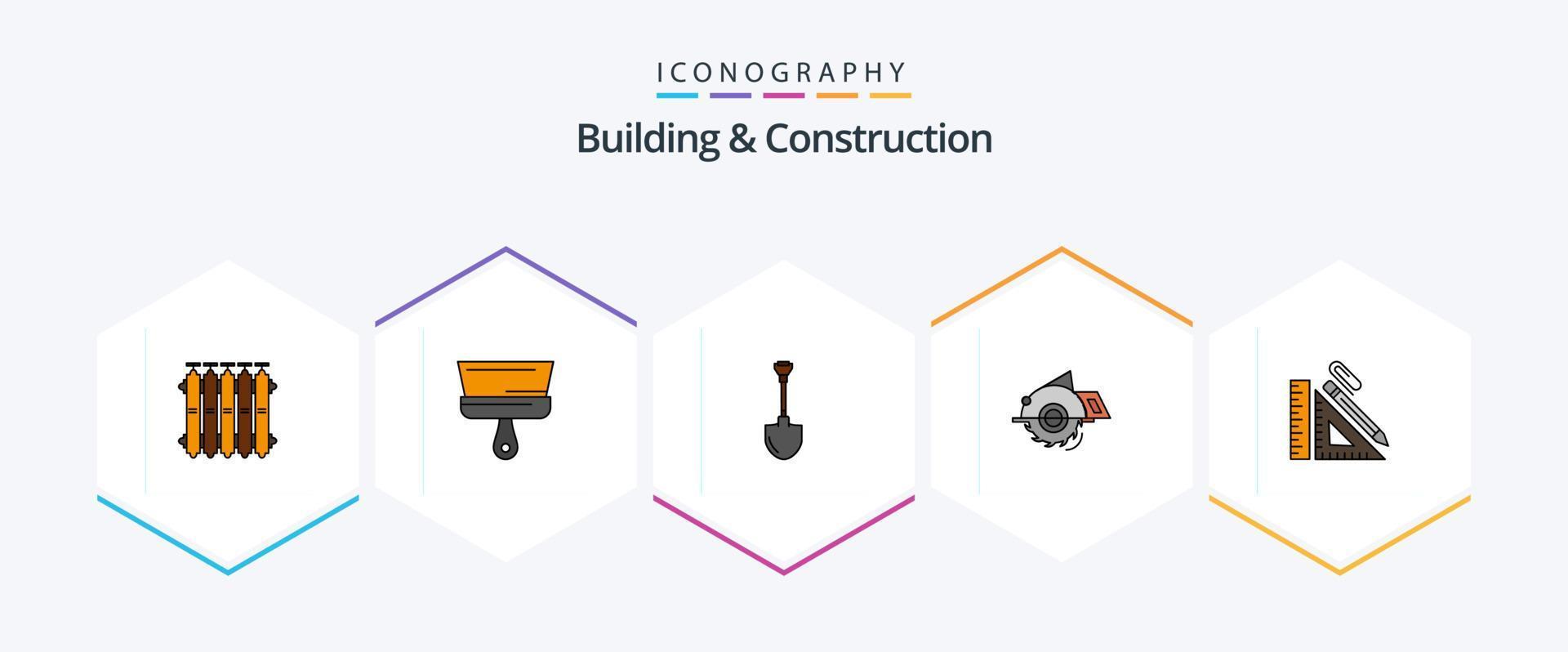 Building And Construction 25 FilledLine icon pack including construction. building. tool. saw. repair vector