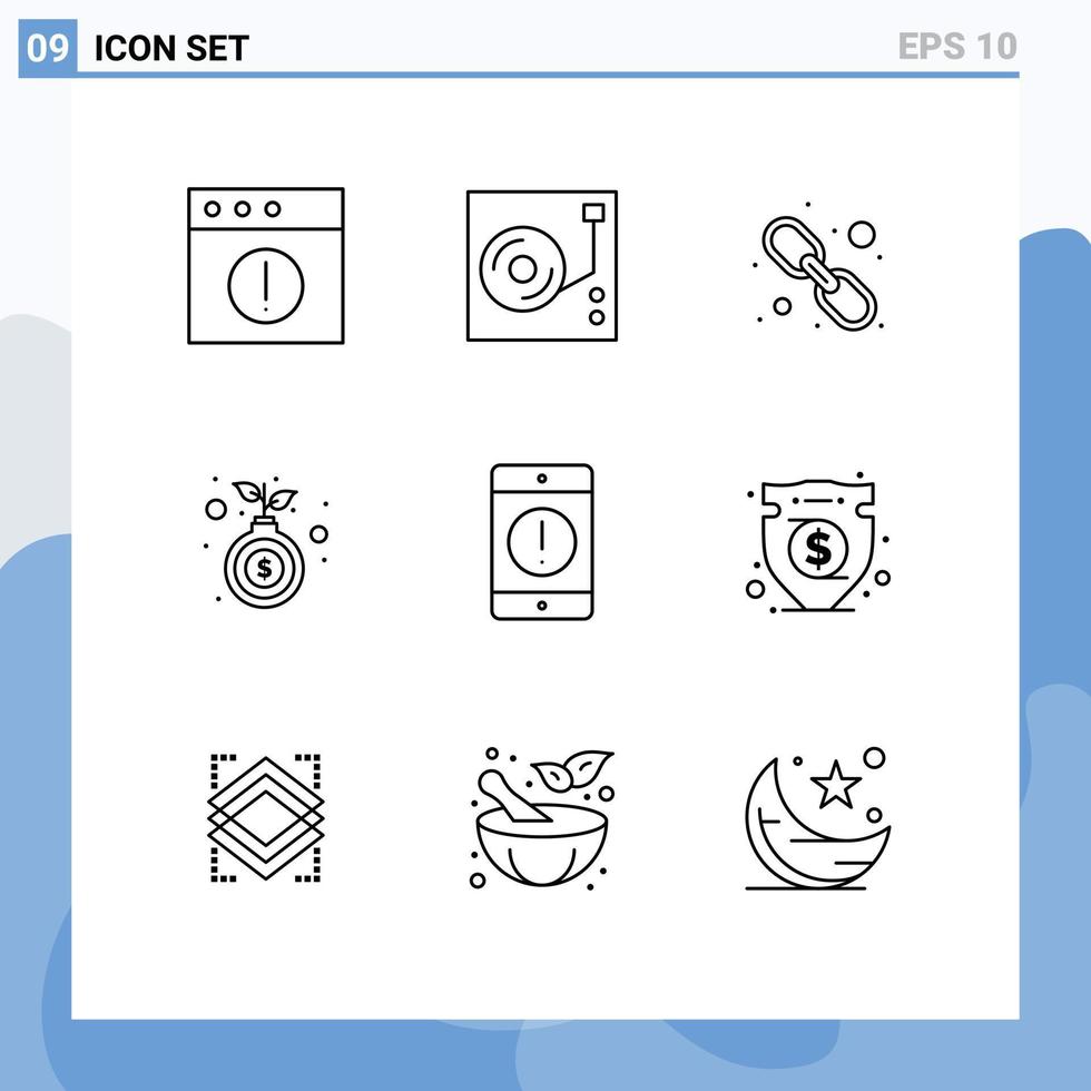 Outline Pack of 9 Universal Symbols of devices alert link growth hand Editable Vector Design Elements