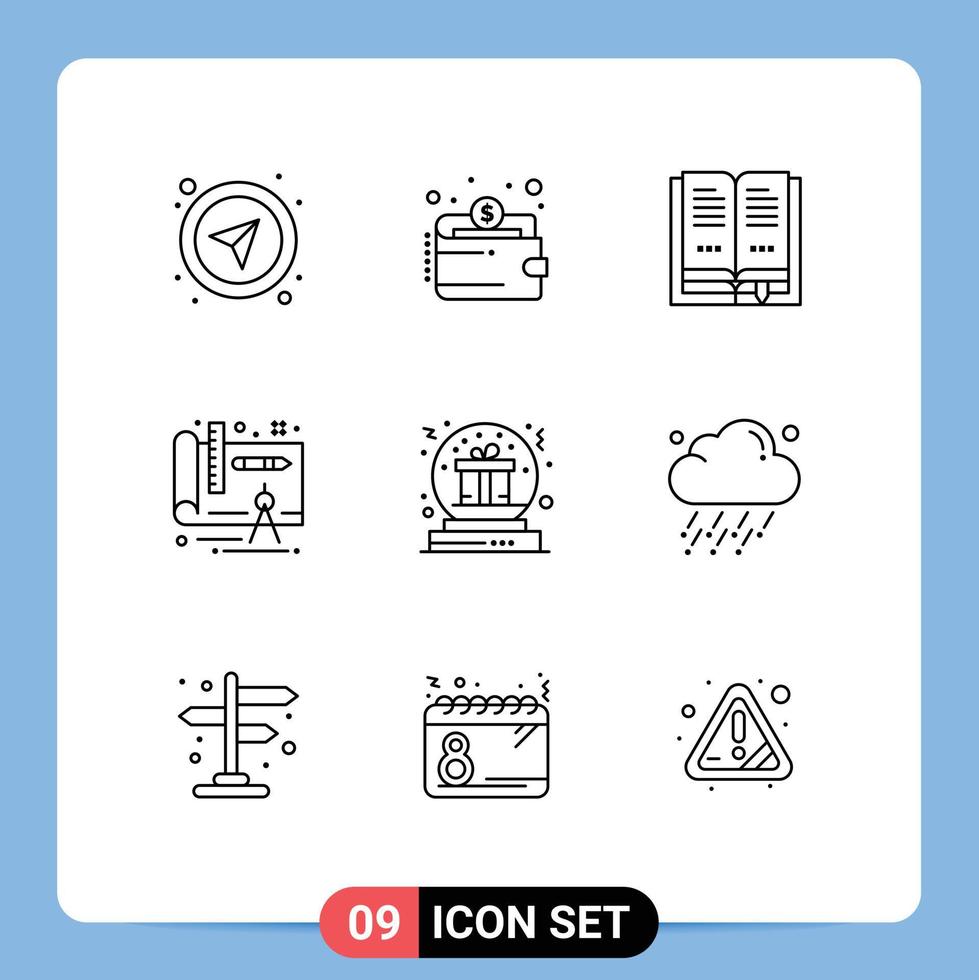 Set of 9 Modern UI Icons Symbols Signs for gift bowl book present design Editable Vector Design Elements