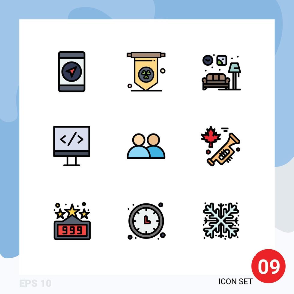 Editable Vector Line Pack of 9 Simple Filledline Flat Colors of laud canada computer twitter contact Editable Vector Design Elements
